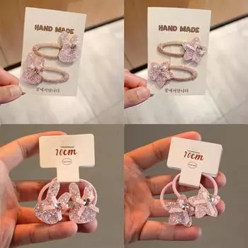 8 шт. Розовое сверкающее бриллиантовое украшение для волос из кроличьего меха для дам, милые пайетки, заколка для волос в виде звезды, резинка для волос, клипса BB, заколка для челки