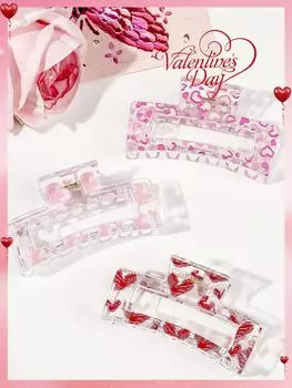 8 шт. розовых зажимов для волос с принтом сердечек для женщин, прочные красочные заколки для волос, шпилька, аксессуары для волос на День святого Валентина, подарок