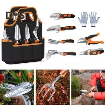 8 шт. садовых инструментов из нержавеющей стали, ручная лопата, секатор, садовые принадлежности с сумкой для хранения, подарки для любителей садоводства зелёный