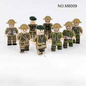 8 шт. серия британских кукольных солдатиков времен Второй мировой войны, строительные блоки, детские игрушки