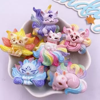 8 ШТ. Смола Милая Красочная Мультяшная Фигурка Семихвостого Лиса Плоская Спинка Камень Животные Скрапбукинг DIY Ювелирные Изделия Декор Ремесла Аксессуары