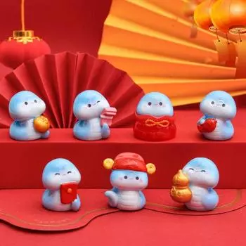 8 шт. смоляного украшения в виде змеи, китайский знак зодиака, настольная мультяшная благоприятная статуэтка змеи для офиса, украшения для автомобиля в горшке 8pcs