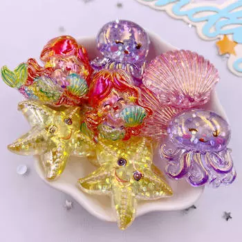 8 шт. смоляные блестки красочные морские звезды ракушки русалки медузы фигурка плоская задняя часть стразы мультфильм скрапбукинг DIY товары для творчества
