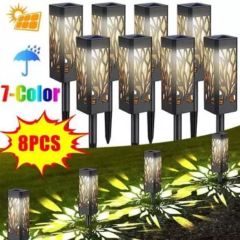 8 шт. солнечные садовые фонари светодиодные солнечные дорожки уличные водонепроницаемые IP44 ландшафтное освещение Рождественский сад Декор огни для наружного двора 4PCS белый