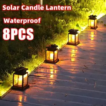 8 шт. Солнечный фонарь-свеча, винтажный дворцовый светильник, светодиодный напольный светильник для кемпинга, водонепроницаемый светильник для газона, украшение сада 1PCS