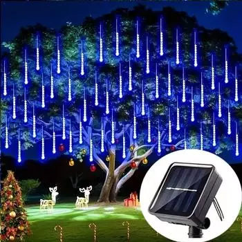 8 шт. солнечный метеоритный дождь дождевые огни водонепроницаемые гирлянды рождественские украшения 30cm синий