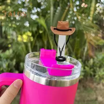 8 шт., соломенная крышка, силиконовые топперы, 10 мм, мини-ковбойская шляпа в стиле вестерн, дизайн, пищевой моющийся аксессуар для чашки, не содержит бисфенола-А Mixed Style