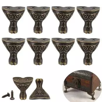 8 шт. старинные антикварные латунные ножки для шкатулок, серебряные ножки для шкатулок, защитные уголки с винтами, декоративные ножки для шкатулок для украшений, подарочная коробка