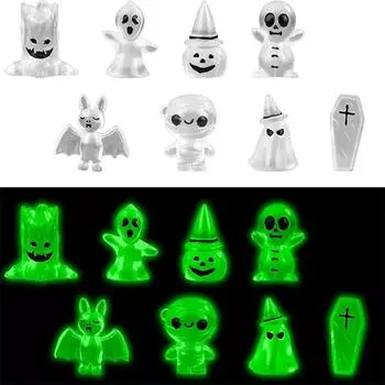 8 шт. Статуэтки из смолы на Хэллоуин, светящиеся фигурки призраков, гробы, тыквенные пни 8pcs