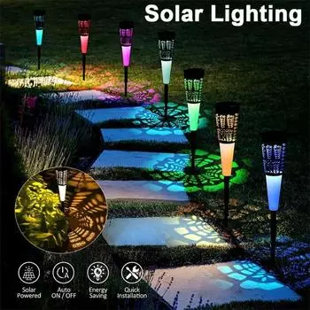 8 шт. светодиодных светильников на солнечных батареях RGB/теплые цвета, водонепроницаемые ландшафтные светильники, солнечное садовое освещение, украшение коридора и двора Warm color + color-4pcs