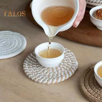 8 шт. термостойкие подставки из хлопковой веревки круглые кухонные подставки набор абсорбирующие обеденные столовые защитные прокладки для домашнего декора A светло-коричневого