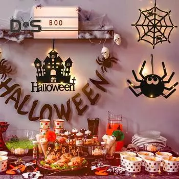 8 шт., украшение на Хэллоуин, работающее от батареек, привидение, тыква, ведьма, летучая мышь, настенные подвесные светильники для окон, украшение для вечеринки в помещении 8pcs