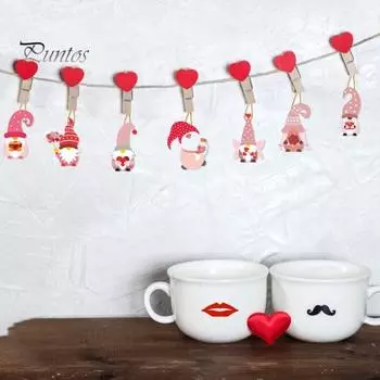 8 шт., украшения ко Дню святого Валентина, узор в виде сердца, дизайн гнома, создают атмосферу с подвесными декоративными подвесками из веревки A 8pcs
