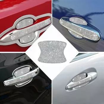 8 шт. универсальная наклейка на ручку двери автомобиля, предупреждающая алмазная полоска для автомобиля, безопасность вождения, блестящая наклейка на экстерьер автомобиля, аксессуары чёрный