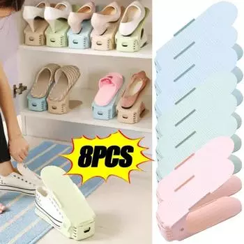 8 шт./упак. Простая современная полка для обуви, двухслойная, интегрированная, регулируемая, пластиковая, для гостиной, общежития