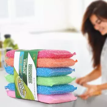 8 шт. утолщенная кухонная мочалка, бытовая многофункциональная губка для мытья посуды, тряпка для чистки кастрюли 6pcs разноцветный