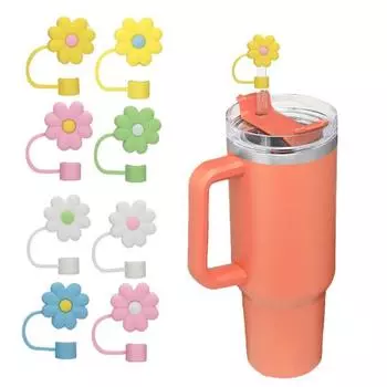 8 шт., защита для соломы, цветочный дизайн, термостойкая, пыленепроницаемая, портативная, 8-10 мм, защитная крышка для соломинки, украшение для чашки, товары для дома 8pcs