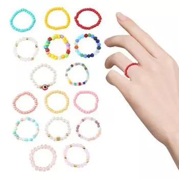 8 шт. женские кольца красочные искусственные бусины набор из искусственного жемчуга кристалл гладкий ретро богемный розовый
