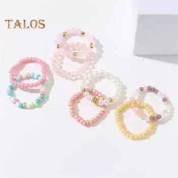 8 шт. женские кольца набор красочные бусины искусственный жемчуг искусственный кристалл гладкий ретро богемный стиль кольцо на палец женские ювелирные изделия кольцо на сустав розовый