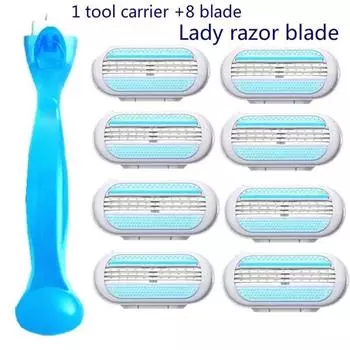 8 шт. женские лезвия для безопасной бритвы, красивое бритье для женщин, 3-слойное лезвие, бритвенное лезвие, сменная головка с держателем