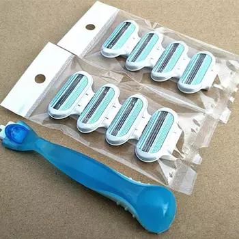 8 шт. женские лезвия для безопасной бритвы, красивое бритье для женщин, 3-слойное лезвие, сменная головка для бритвы с 1 шт. держателем