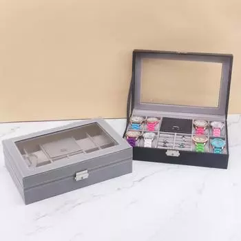 8 Slots Wrist Watch Box Watch Holder Storage Case Organizer PU Leather Watch Display Box regalos para hombre серый