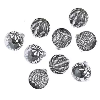 8 см 9 шт елочные шары PET окрашенные елочные украшения блестки прозрачные серебряный