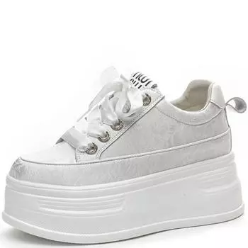 8 см джинсовая ткань с принтом туфли на танкетке платформы массивные кроссовки повседневные синтетическая кожа удобные высокие весенние осенние новые туфли 34 белый