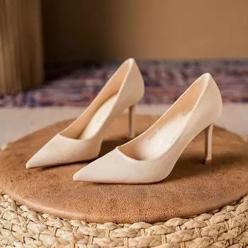 8 см каблуки кожаные остроносые сексуальные одинарные туфли женские тонкие каблуки черные дизайнерские нишевые французские темпераментные туфли для вечеринки и свадьбы 34 абрикосовый