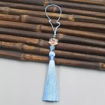 8 см кулон «Танец льва» с кисточками Sui, перегородчатая эмаль, детский кулон Hanfu, закладка, чехол для мобильного телефона, кулон небесно-голубой