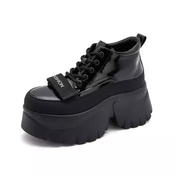8 см лакированная кожа синтетический толстый круглый носок каблук женский шнуровка летняя мода высокий каблук платформа женская повседневная обувь 34