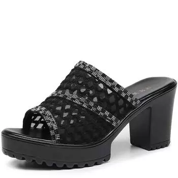 8 см маленький размер 32-43 дышащие стразы кружевные тапочки на платформе летние туфли на высоком каблуке шлепанцы офисная модель для мам 32 белый