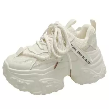 8 см модные новые массивные кроссовки женские осенне-весенние спортивные туфли на платформе со шнуровкой на толстой подошве с высоким каблуком женские кроссовки женские 34 бежевый