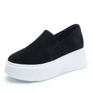 8 см натуральная кожа осень весна платформа танкетка балетки дышащие кроссовки грубые повседневные женские лоферы мокасины обувь 34 чёрный