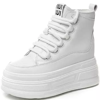 8 см натуральная кожа PU весна осень ботильоны женские платформа мягкая танкетка высокие массивные кроссовки модная обувь 34 белый