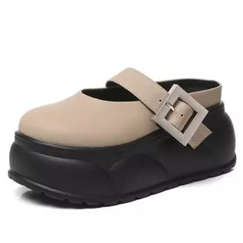 8 см натуральная кожа синтетическая платформа танкетка дышащие туфли-лодочки тапочки лето весна толстый каблук туфли Мэри Джейн крючком 34 бежевый