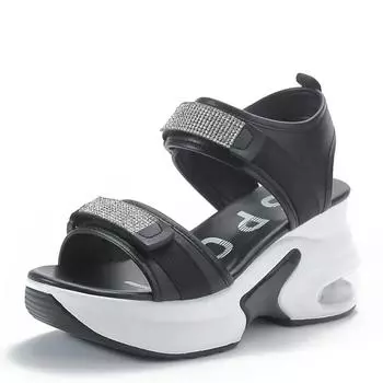 8 см натуральная кожа женские летние сандалии повседневные женские босоножки на высоком каблуке с липучкой летняя обувь резиновая подошва женские сандалии 34 белый