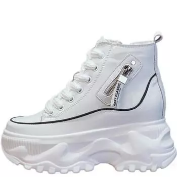 8 см натуральная кожа женские толстые кроссовки весна осень зима плюшевые теплые повседневные ботильоны на платформе танкетке новые модные туфли 34 белый