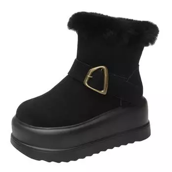 8 см новые женские теплые плюшевые зимние ботинки нескользящие зимние ботинки замшевые кожаные толстые кроссовки толстые меховые высокие ботильоны на платформе 35 чёрный
