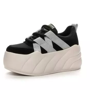 8 см синтетические женские устойчивые высокие кроссовки на толстой платформе модные весна осень вулканизированная коровья натуральная кожа со шнуровкой 33