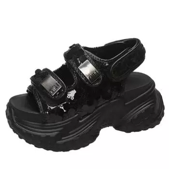 8 см толстая подошва панк сандалии женские блестящие ажурные римские сандалии женские повседневные пляжные тапочки летние сандалии на платформе женские 35 серебряный