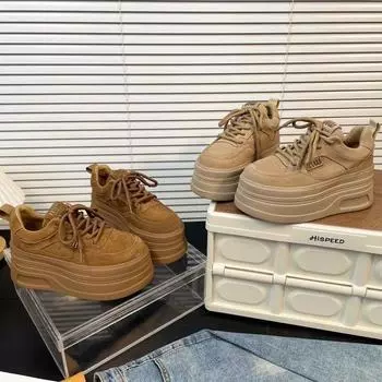 8 см толстая подошва, увеличивающая рост женской обуви, модные трендовые туфли Muffin Bread Shoes спортивная повседневная обувь 35 хаки