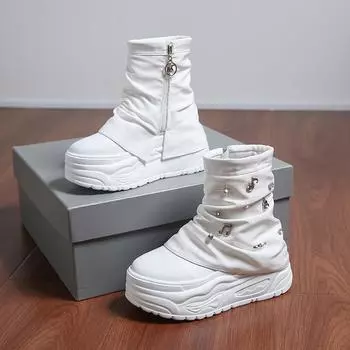 8 см туфли для женщин, женские сапоги до середины голени, современные сапоги на платформе, женские туфли в стиле панк с квадратным носком и боковой молнией на квадратном каблуке 35 белый