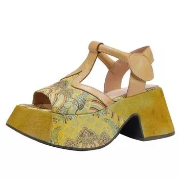 8 см женские туфли с открытым носком из натуральной коровьей кожи на высоком каблуке мокасины с вышивкой сандалии Мэри Джейн летние туфли на платформе ROME 34 фиолетовый