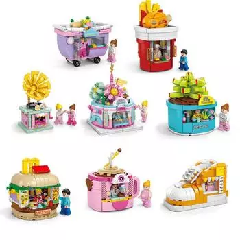 8 стильных мини-видов улиц, городская архитектура, строительные блоки, магазин закусок, модель дома, кирпичи, головоломка, собранный замок, игрушки для детей