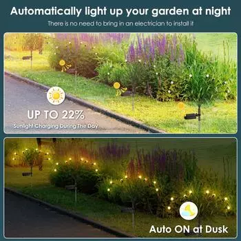 8 светодиодных светильников Firefly Garden Lights на солнечных батареях, уличные газонные светильники, водонепроницаемые украшения для дворовых дорожек, ландшафтные гирлянды теплый белый