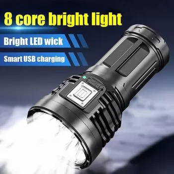 8 * светодиодный супер яркий мощный фонарик водонепроницаемый многофункциональный фонарик для кемпинга и пешего туризма фонарь built-in battery чёрный