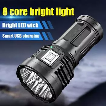 8-светодиодный светодиодный фонарик высокой мощности с боковым фонарем COB, перезаряжаемый фонарик для кемпинга, многофункциональный ручной фонарь built in battery чёрный