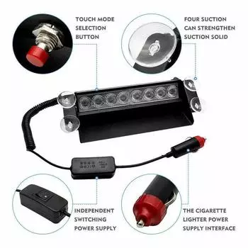 8 светодиодов, красный, синий, автомобильный полицейский стробоскопический фонарь, 6 режимов, сигнальная лампа для приборной панели, автомобильные аксессуары, мигающая сигнальная лампа, длина линии 2 м