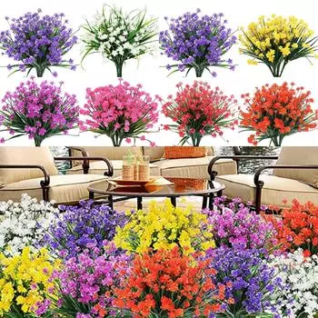 8 связок искусственных искусственных цветов Babysbreath для улицы, устойчивых к ультрафиолетовому излучению, кустарников, растений, искусственный пластик для внутреннего наружного сада, крыльца, оконного ящика, домашнего декора HT